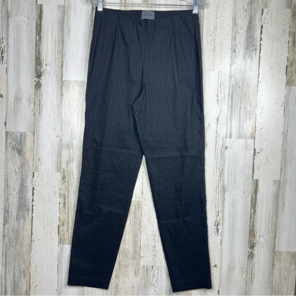 OSKA Striped Pant Women 2 USA 8/10 Black Elastic Waist Elegant Casual Minimalist
